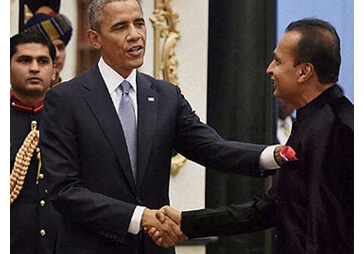 Mr. Anil Ambani with US President Barack Obama and First Lady Michelle Obama at Rashtrapati Bhawan Banquet